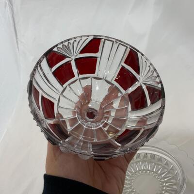 [54] ANTIQUE | Ruby Stained Crystal | Covered Butter Dish