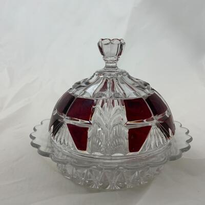 [54] ANTIQUE | Ruby Stained Crystal | Covered Butter Dish
