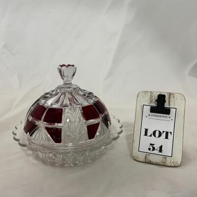 [54] ANTIQUE | Ruby Stained Crystal | Covered Butter Dish