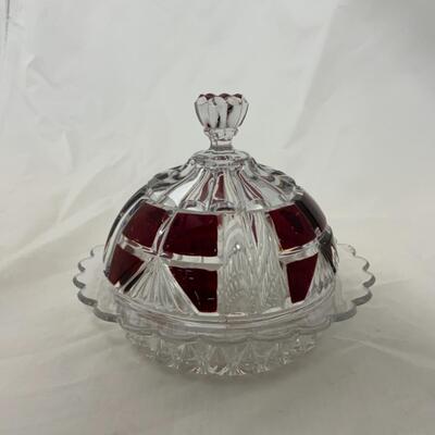 [54] ANTIQUE | Ruby Stained Crystal | Covered Butter Dish