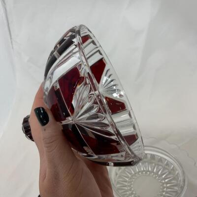 [54] ANTIQUE | Ruby Stained Crystal | Covered Butter Dish