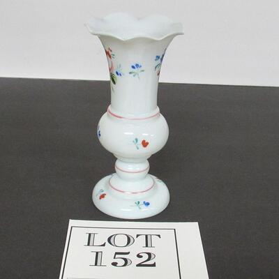 Pretty Old Milk Glass Hand Painted Vase Pontil on Bottom