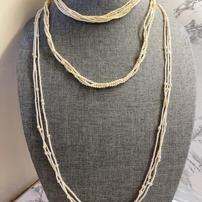 Lot 39 Faux Seed Pearls & Beads 3 Necklaces Bone 
