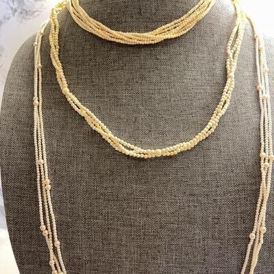 Lot 39 Faux Seed Pearls & Beads 3 Necklaces Bone 