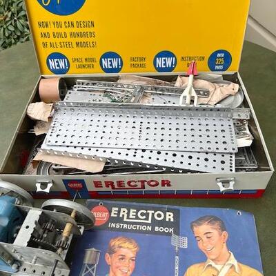 Lot 45  Vintage Gilbert Erector Set with Made Can Rocket Launcher Set