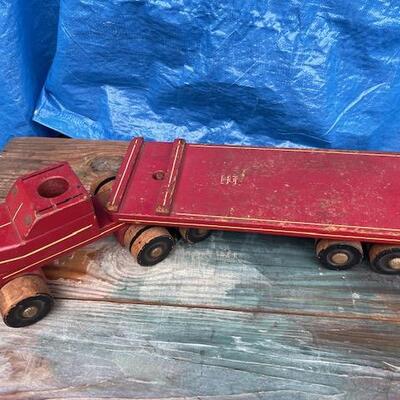 Lot 47 Vintage Wooden Toy Truck Tractor & Trailer by Seaver Toy Burbank CA