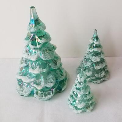 Lot #30  Set of Three FENTON Christmas Trees