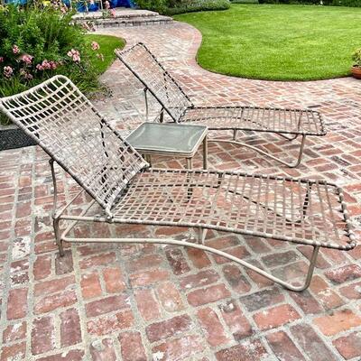 Lot 48 Brown Jordan Pair Chase Lounge Chairs w/ Glass Top Table