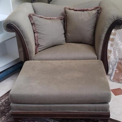 Large Tan Oversize Chair with Ottoman