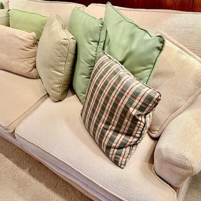 Lot 52 Beige Sofa w/Assorted Throw Pillows