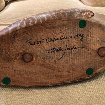 Lot 61 Wooden Canadian Goose Decoy by Dale Jordan "Alert" 1992