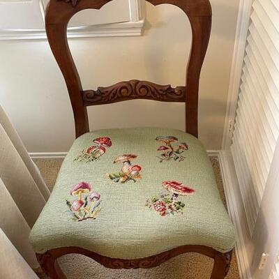 Lot 64 Victorian Side Chair with Mushroom Needle Point