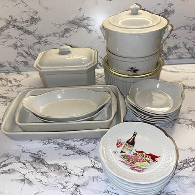 Lot 69 Group French Porcelain Cookware Covered Bowls Oval Dishes Baking Pans