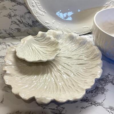 Lot 70 White Ceramic Tray Salad Bowl & Chip & Dip Set Italy & Portugal
