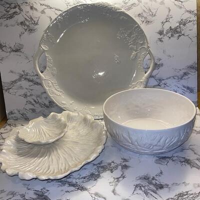 Lot 70 White Ceramic Tray Salad Bowl & Chip & Dip Set Italy & Portugal