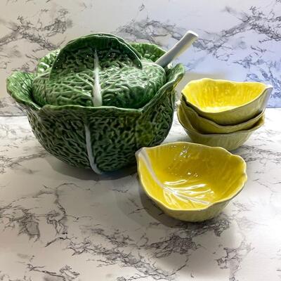 Lot 73 Cabbage Soup Tureen Bowls & Ladle Made In Portugal