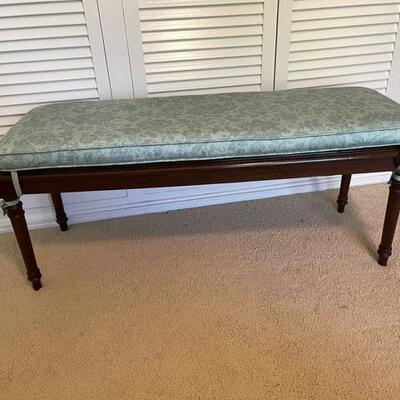 Lot 76 Dark Wood Bench Caned Seat w/ Custom Made Cushion 