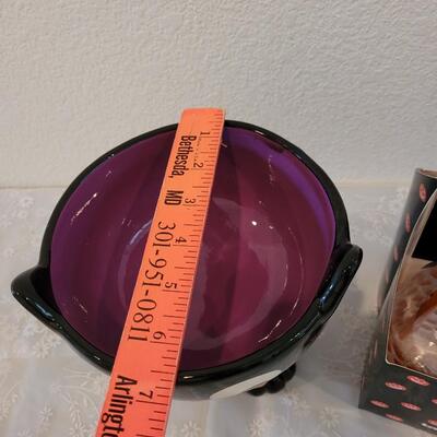 Lot 65: Halloween Plastic Pop Bottles and Black Cat Bowl