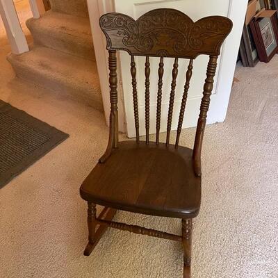 Lot 81 Antique Children's Wood Rocking Chair Pressed Back