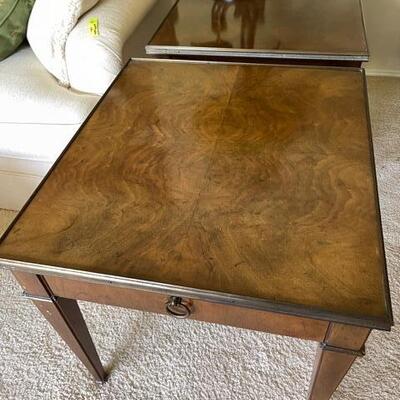 Lot 83 Pair Baker Lamp Tables French Walnut & Cherry Brass Trim
