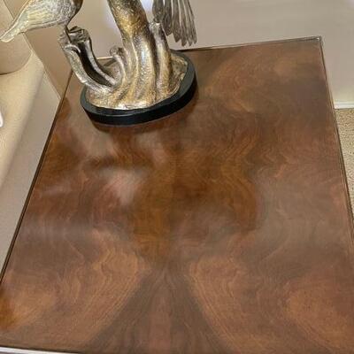 Lot 83 Pair Baker Lamp Tables French Walnut & Cherry Brass Trim