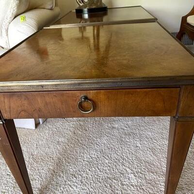 Lot 83 Pair Baker Lamp Tables French Walnut & Cherry Brass Trim