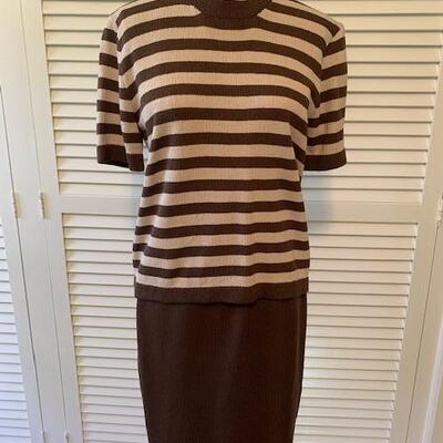 Lot 84 Vintage 3pc Knit No Label Brown Dress Striped Top Size Medium