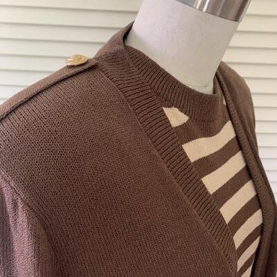Lot 84 Vintage 3pc Knit No Label Brown Dress Striped Top Size Medium