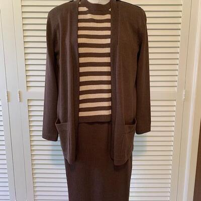 Lot 84 Vintage 3pc Knit No Label Brown Dress Striped Top Size Medium