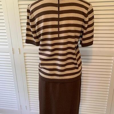 Lot 84 Vintage 3pc Knit No Label Brown Dress Striped Top Size Medium