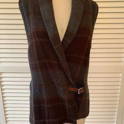 Lot 97  Lauren Belted Sweater Vest Brown/Gray Size Medium