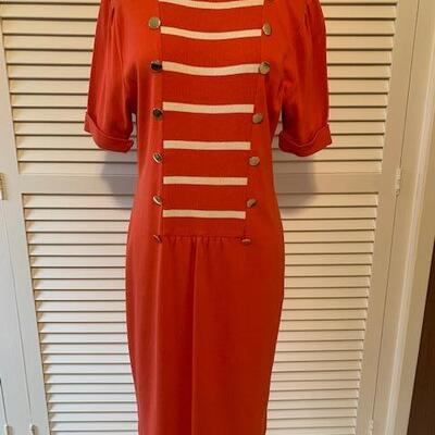 Lot 101 Vintage Coral Dress w/ Buttons & Stripe Front Size Medium No Label