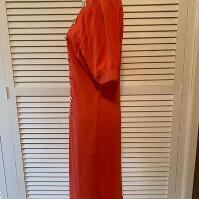 Lot 101 Vintage Coral Dress w/ Buttons & Stripe Front Size Medium No Label