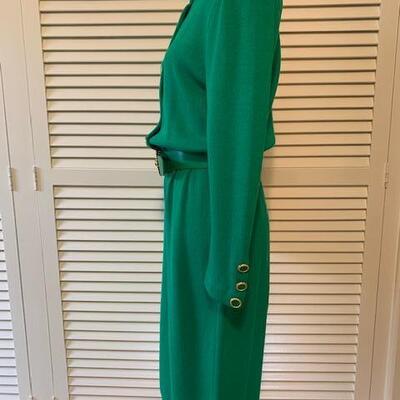 Lot 105 Vintage St. John Green Knit Dress Size 10 Front Buttons Belt w/ Anchor Buckle