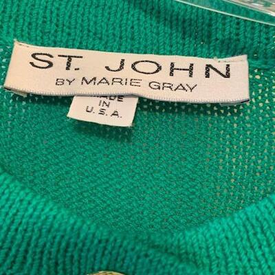 Lot 105 Vintage St. John Green Knit Dress Size 10 Front Buttons Belt w/ Anchor Buckle