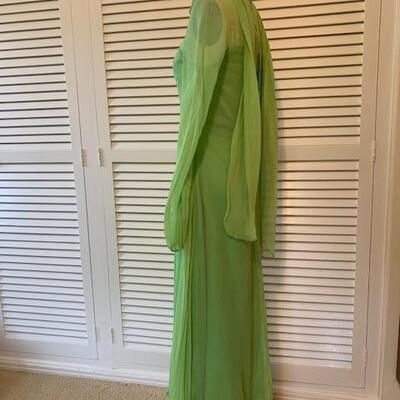Lot 107 Light Green Vintage Chiffon Dress Separate Scarf Back Zipper Size Medium