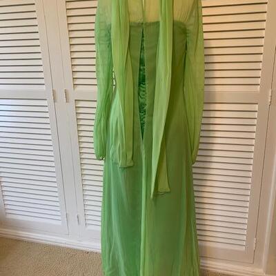 Lot 107 Light Green Vintage Chiffon Dress Separate Scarf Back Zipper Size Medium
