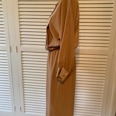 Lot 111 Vintage High Collar Dress Light Brown Long Sleeves Size Medium 