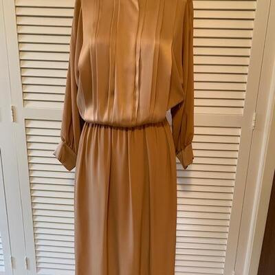 Lot 111 Vintage High Collar Dress Light Brown Long Sleeves Size Medium 