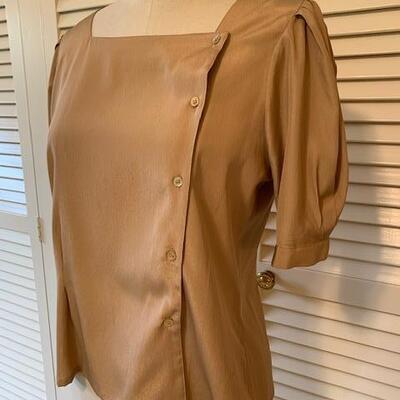 Lot 123 Vintage I Magnin Tan Blouse Side Front Buttons Size Medium