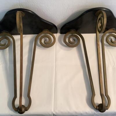 B1138 Pair of Brass and Black Hanging Wall Shelves