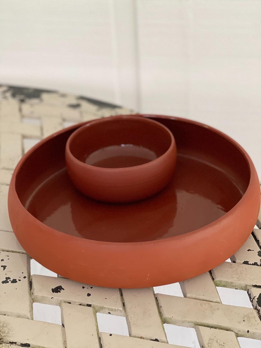 Vintage Terra Cotta Chip and Dip Set by Bortner&Bortner American Clay