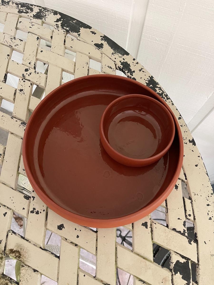 Vintage Terra Cotta Chip and Dip Set by Bortner&Bortner American Clay