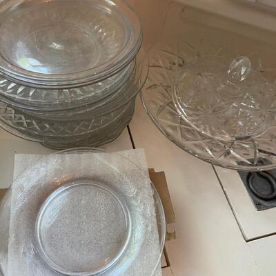 #382 1 GIANT Lot of CLEAR Glass: Glasses, Plates and Serving Bowls.