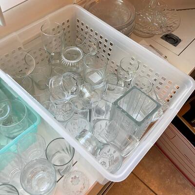 #382 1 GIANT Lot of CLEAR Glass: Glasses, Plates and Serving Bowls.