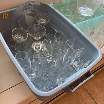 #382 1 GIANT Lot of CLEAR Glass: Glasses, Plates and Serving Bowls.