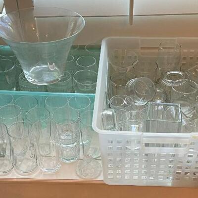 #382 1 GIANT Lot of CLEAR Glass: Glasses, Plates and Serving Bowls.
