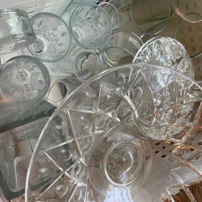 #382 1 GIANT Lot of CLEAR Glass: Glasses, Plates and Serving Bowls.