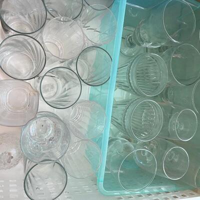 #382 1 GIANT Lot of CLEAR Glass: Glasses, Plates and Serving Bowls.