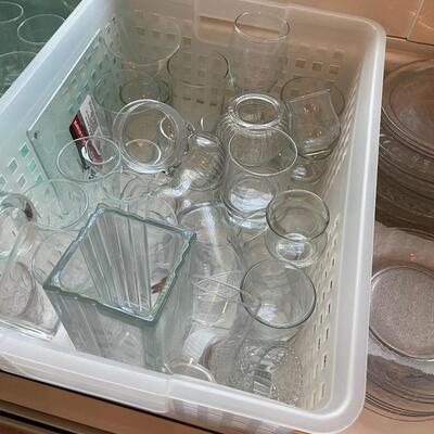 #382 1 GIANT Lot of CLEAR Glass: Glasses, Plates and Serving Bowls.